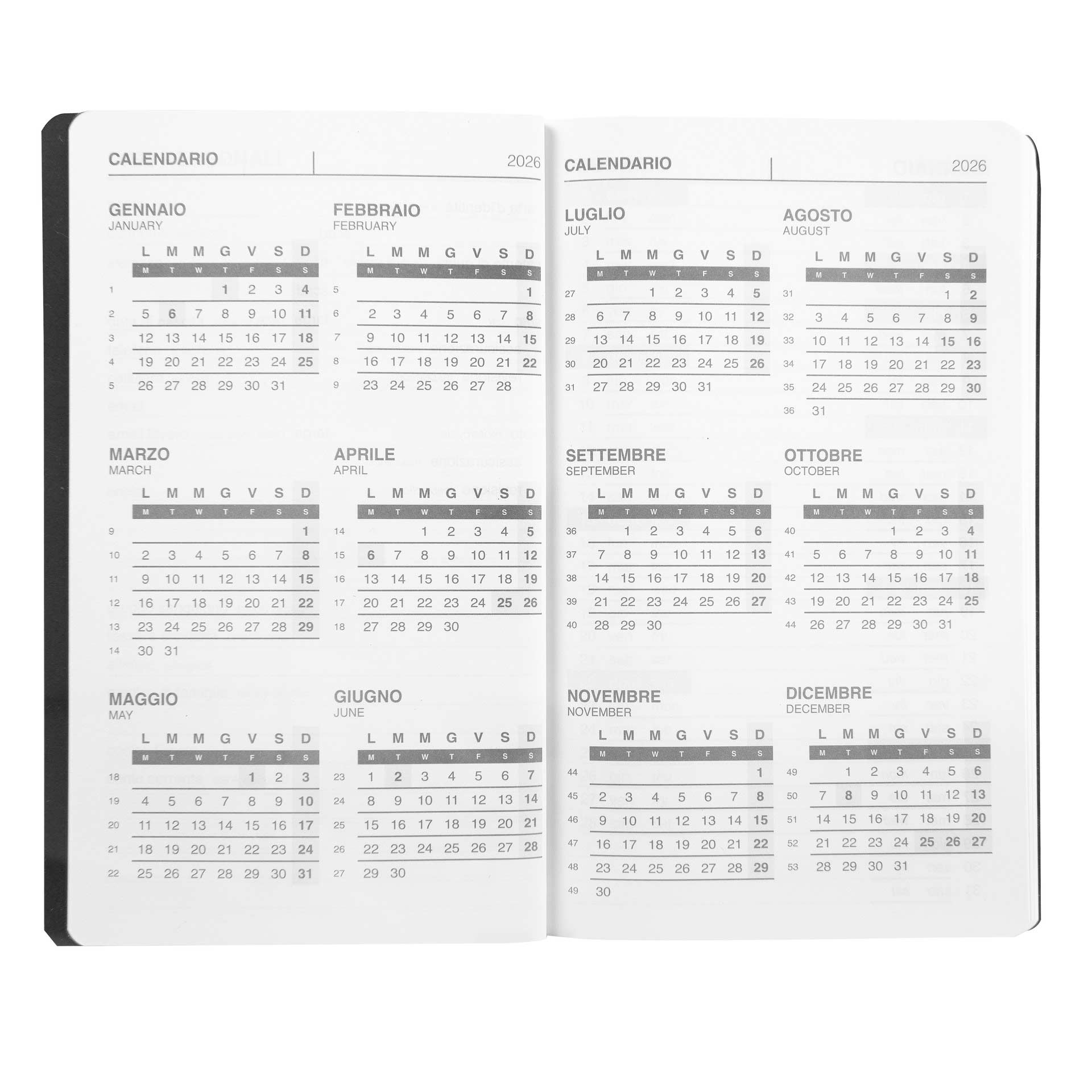 Agenda Settimanale 2026 NAVA - Planner Verticale Con Segnapagina, Copertina Rigida, 160 Pagine